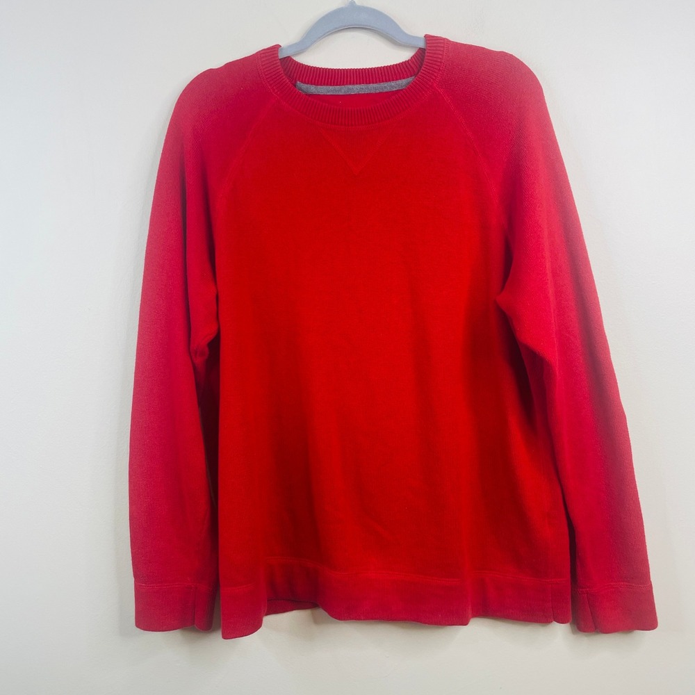 LL Bean Cotton Cashmere Sweater Mens Large Red Pullover Crew Neck Holiday Comfy